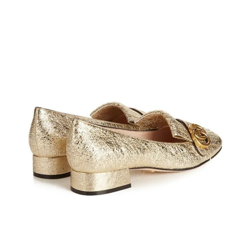GUCCI Chunky Heel Mary Jane Shoes Low Heel Women's Gold-2