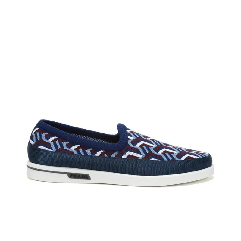 PRADA St Tropez Jacquard Knitted Loafers 'Blue'-1
