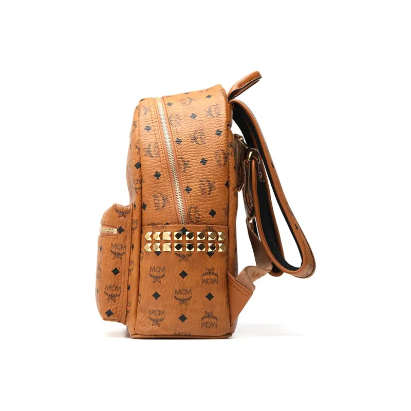 MCM Stark Visetos Coated Canvas Backpack Medium Size Women's Brown Cognac-2