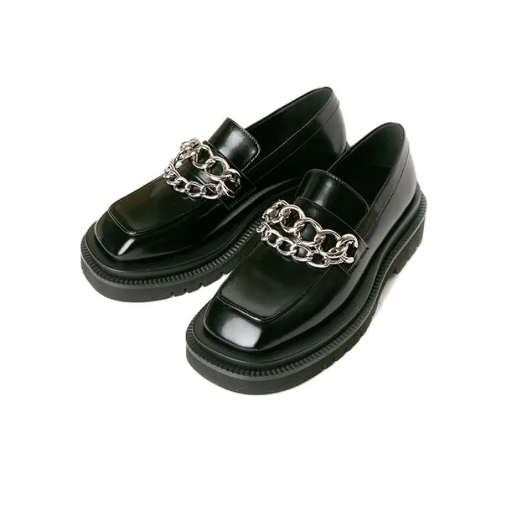Pinkpunkplank Neighbor Street Flower Lady Loafers Women's Black-1