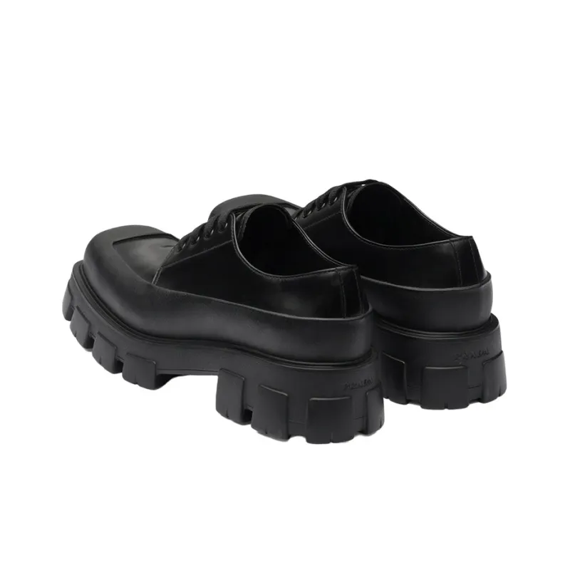 PRADA Monolith Brushed Leather Lace-up 'Black'-4