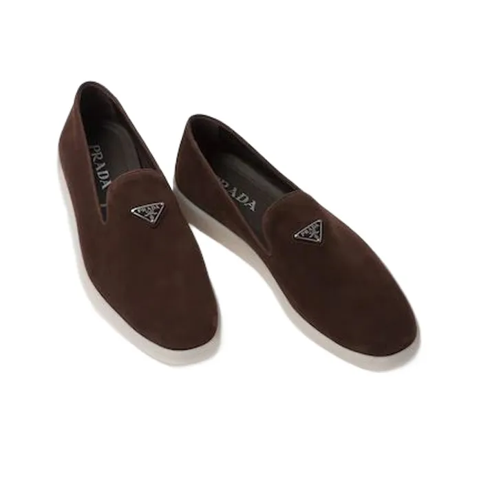 PRADA Triangle-patch Suede Loafers-3