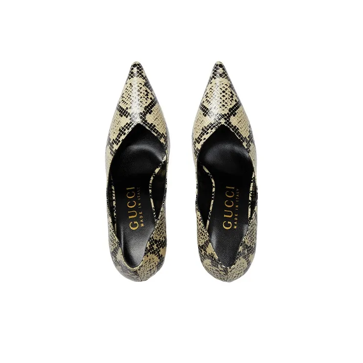GUCCI Slim Heel Medium Heel Shoes Women's Beige Black-3
