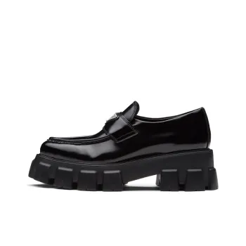 PRADA Monolith 55mm Pointy Loafer Black Brushed Leather Women's