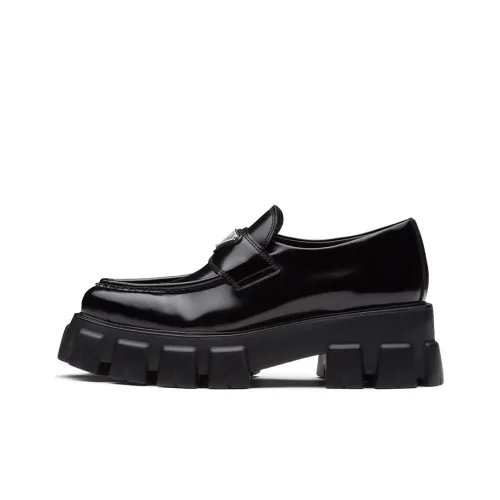 PRADA Monolith 55mm Pointy Loafer Black Brushed Leather