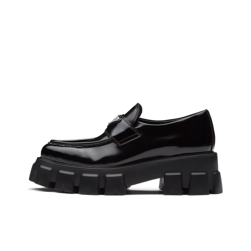 PRADA Monolith 55mm Pointy Loafer Black Brushed Leather Women's-0
