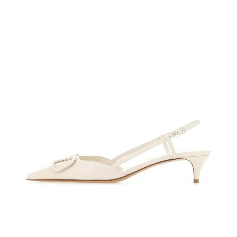 Valentino VLogo Signature Cone Heel Mid Low Heel Shoes Women's White-0