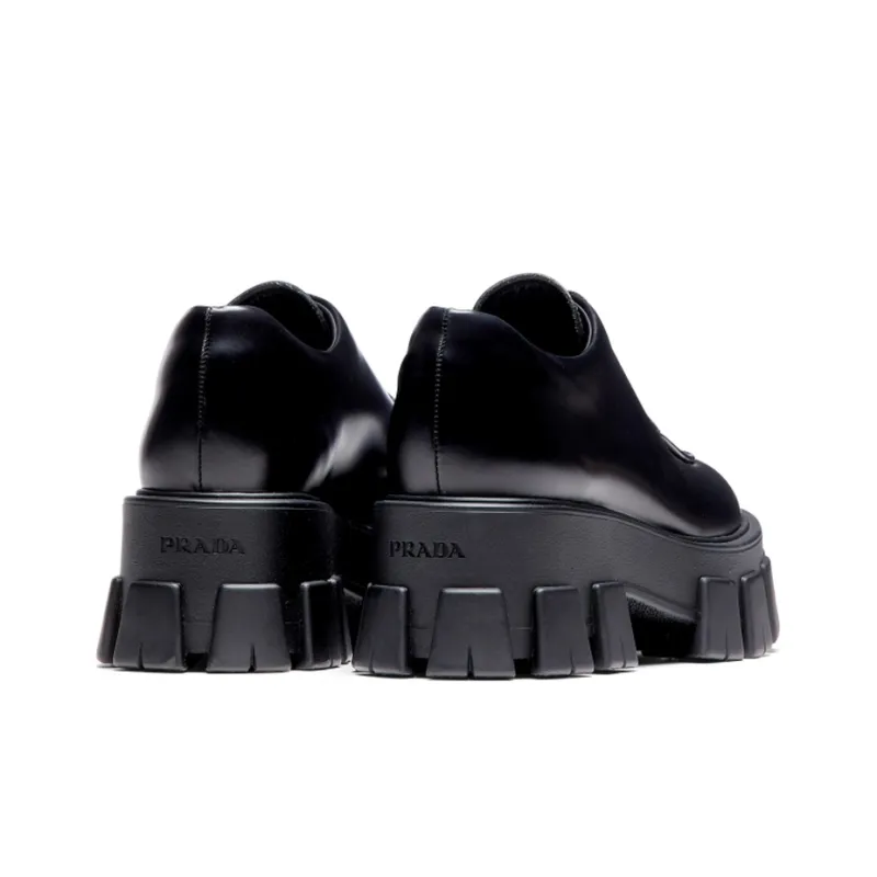 PRADA Monolith Brushed Calf Derby Shoes 'Black' Women's-4