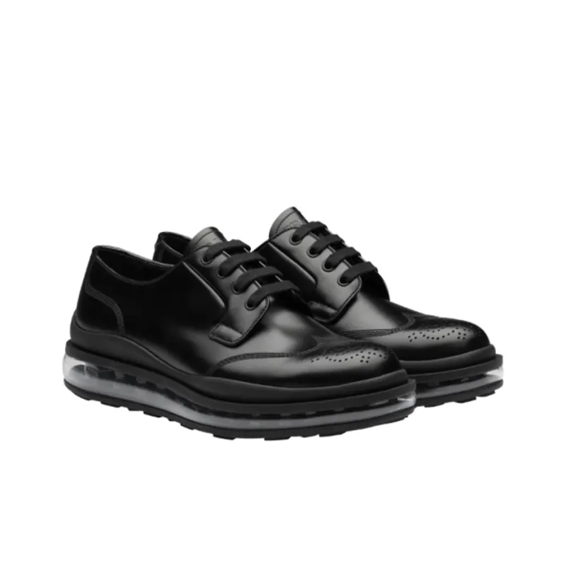 PRADA Lace Up Derby Black Brushed Leather-1