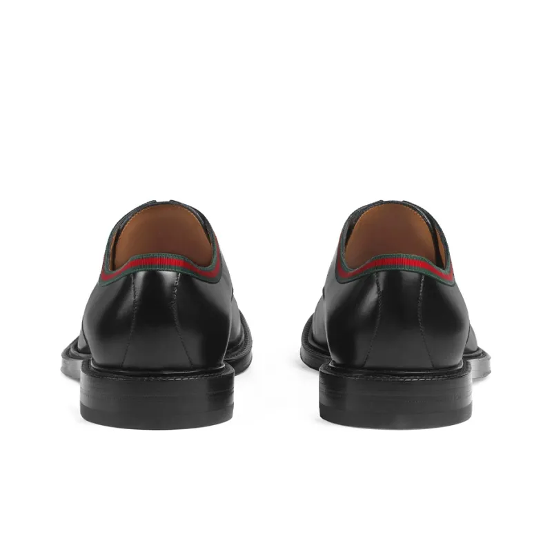 GUCCI Web Lace Up Black Leather-3