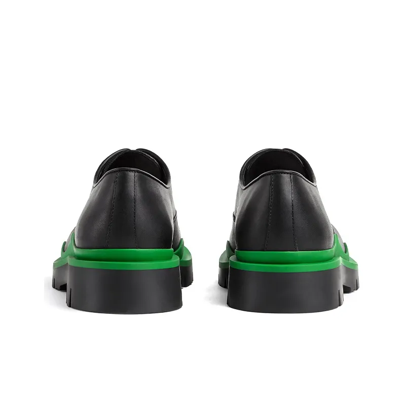Bottega Veneta Tire Lace Up Leather Shoe Black Green-4