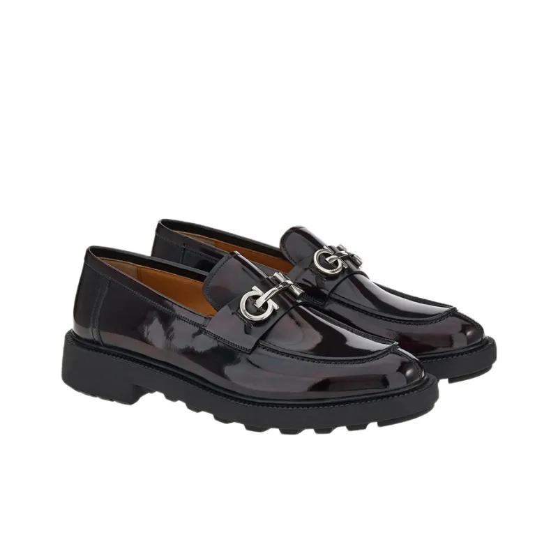 FERRAGAMO Gancini Loafers Casual Shoes Men's Red Black-1