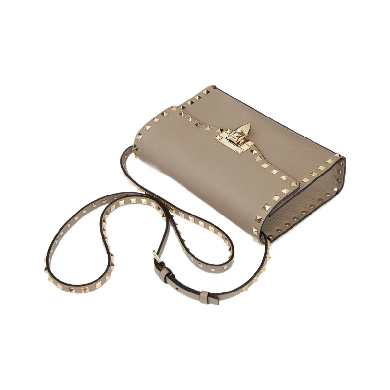 Valentino Rockstud Calfskin Messenger Bag Shoulder Bag, Crossbody Bag Women's Gray-3