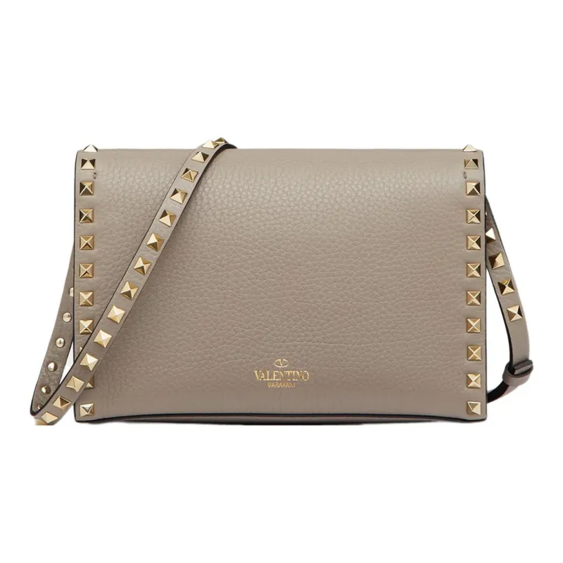 Valentino Rockstud Calfskin Messenger Bag Shoulder Bag, Crossbody Bag Women's Gray-2