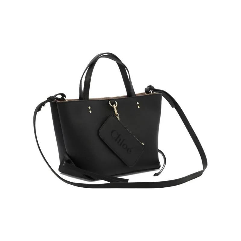 Chloe Cow Leather Wallet Tote Tote Bag Shopping Bag Crossbody One Shoulder Handbag Women's Black-1