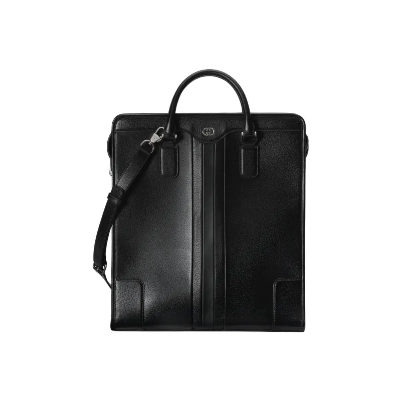 GUCCI Interlocking Collection Leather Shoulder Bag Crossbody Bag Handbag Men's Black-0
