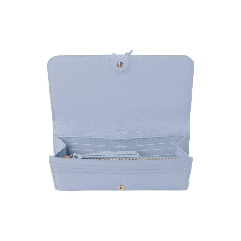 Chloe Grained Shiny Calfskin Long Wallets Women's Light Blue-2