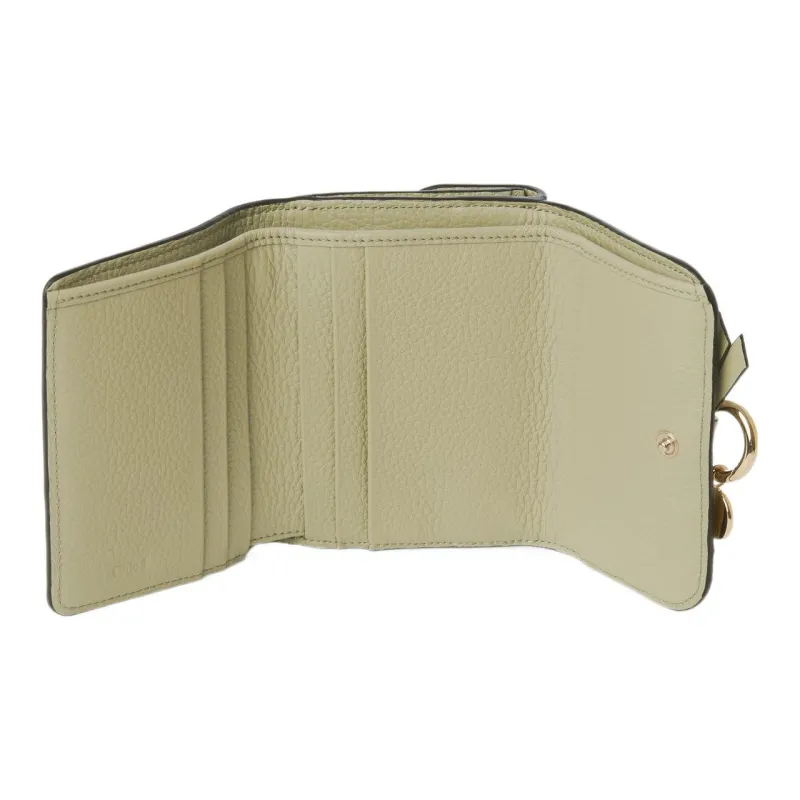 Chloe Alphabet Grained Calfskin Card Holder Wallet Small Size Women's Khaki Green-2