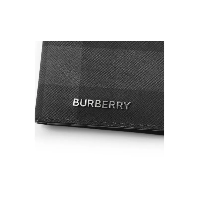 Burberry Calfskin Trim Wallet Men's Black & Gray-6
