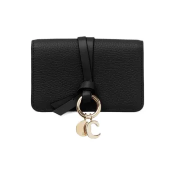 Chloe Alphabet Grain Calfskin Card Holder Trumpets Women's Black