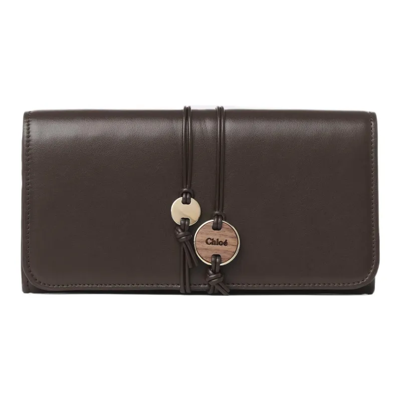 Chloe Grained Shiny Calfskin Long Wallets Women's Dark Brown-0