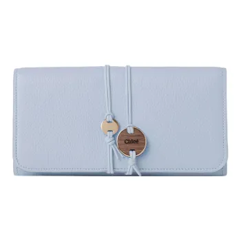 Chloe Grained Shiny Calfskin Long Wallets Women's Light Blue