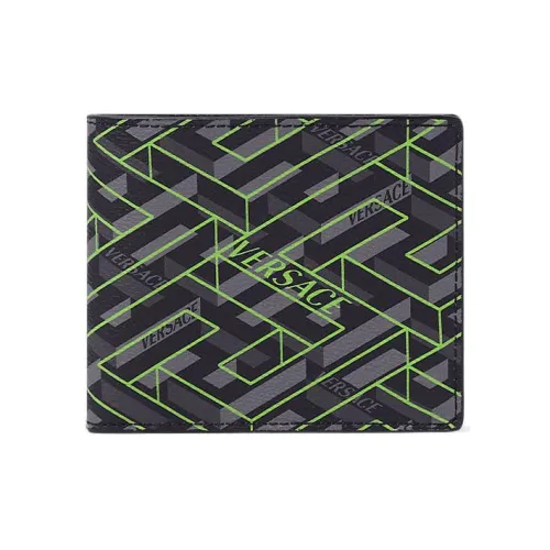 VERSACE La Greca Wallet 6 Card Slots Black/Grey/Green