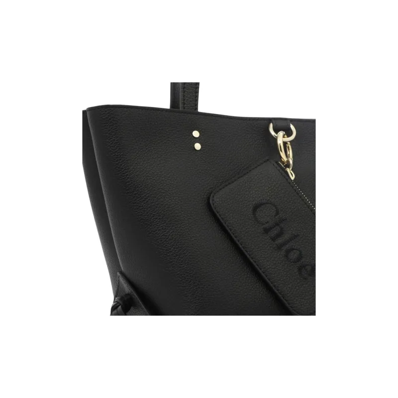 Chloe Cow Leather Wallet Tote Tote Bag Shopping Bag Crossbody One Shoulder Handbag Women's Black-3