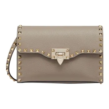 Valentino Rockstud Calfskin Messenger Bag Shoulder Bag, Crossbody Bag Women's Gray