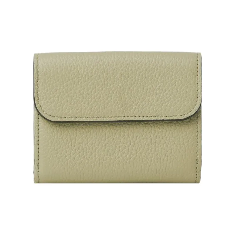 Chloe Alphabet Grained Calfskin Card Holder Wallet Small Size Women's Khaki Green-1