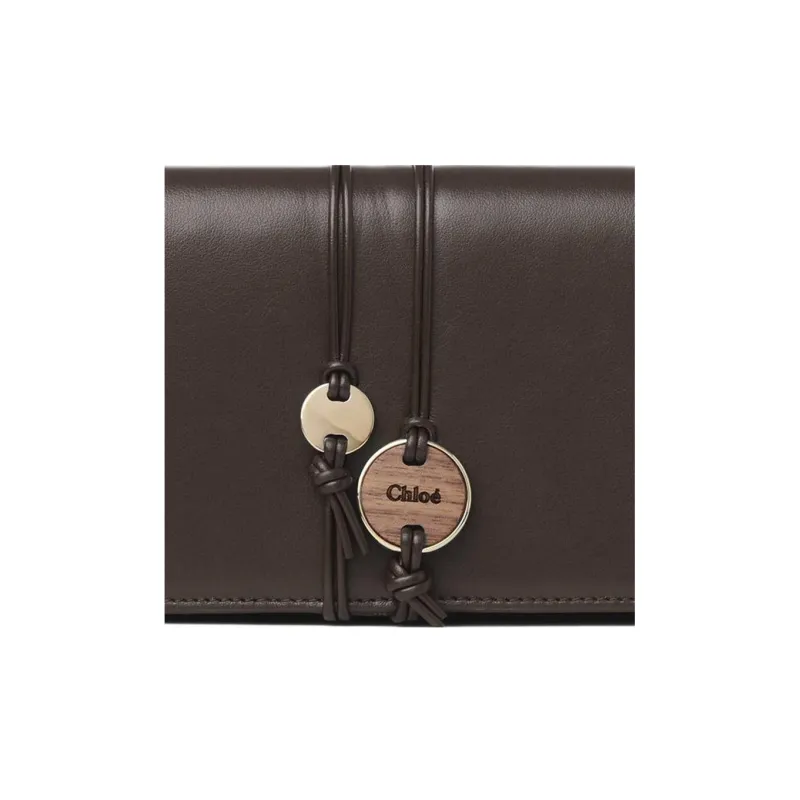 Chloe Grained Shiny Calfskin Long Wallets Women's Dark Brown-3