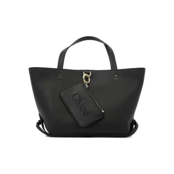 Chloe Cow Leather Wallet Tote Tote Bag Shopping Bag Crossbody One Shoulder Handbag Women's Black