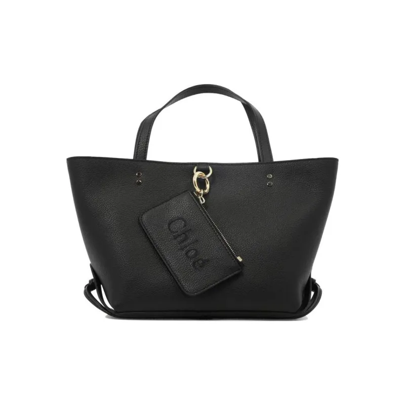 Chloe Cow Leather Wallet Tote Tote Bag Shopping Bag Crossbody One Shoulder Handbag Women's Black-0