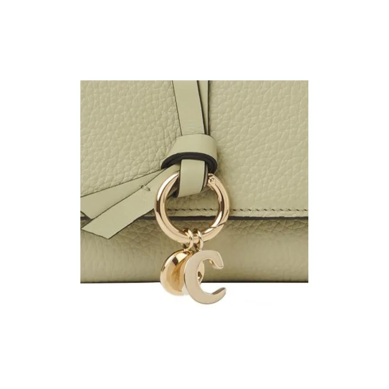 Chloe Alphabet Grained Calfskin Card Holder Wallet Small Size Women's Khaki Green-5