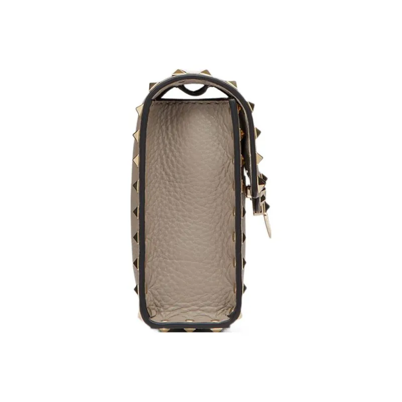 Valentino Rockstud Calfskin Messenger Bag Shoulder Bag, Crossbody Bag Women's Gray-4