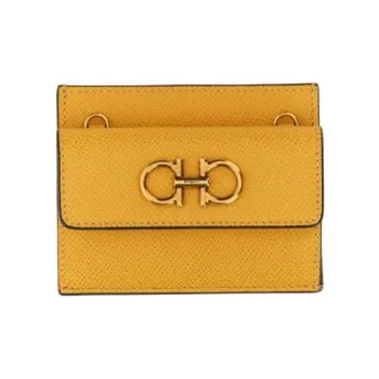 FERRAGAMO GANCINI Cow Leather Shoulder Bag Crossbody Bag Card Holder Women's Yellow