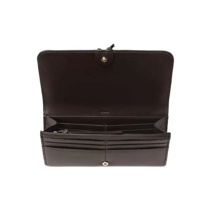 Chloe Grained Shiny Calfskin Long Wallets Women's Dark Brown-2