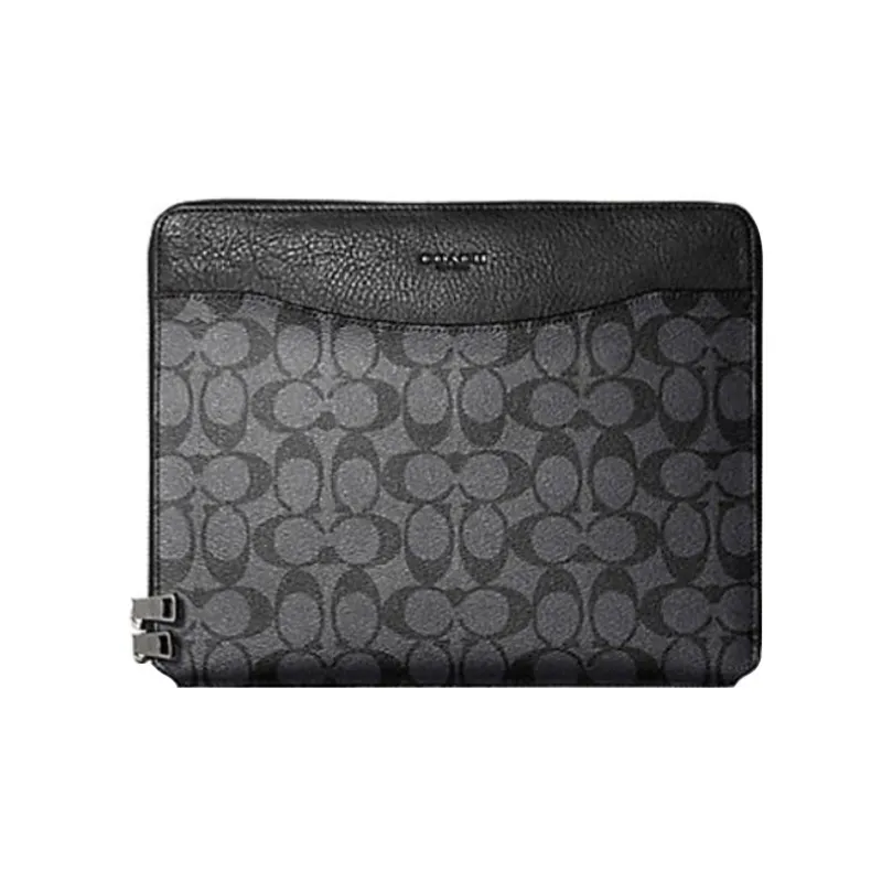 COACH Tech Case Coated Canvas Clutch Men's Gray & Black-0
