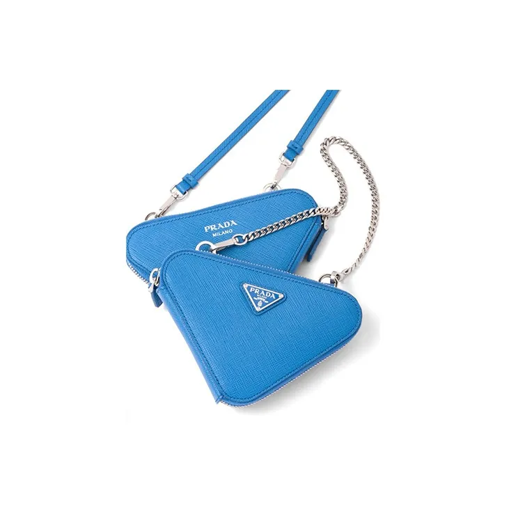 PRADA Fabric With Saffiano Leather Portable One Shoulder Crossbody Clutches Mini Women's Blue-4