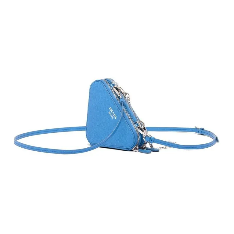PRADA Fabric With Saffiano Leather Portable One Shoulder Crossbody Clutches Mini Women's Blue-1