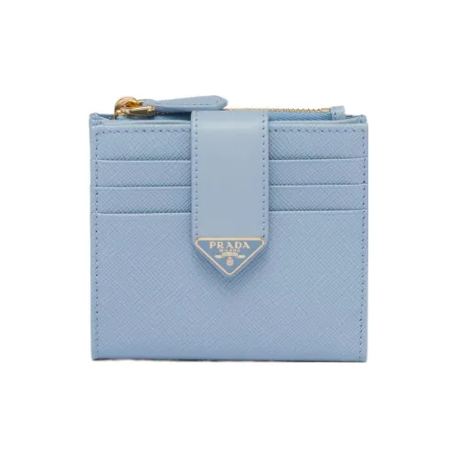 PRADA Saffiano Leather Wallet Small Size Women's Blue
