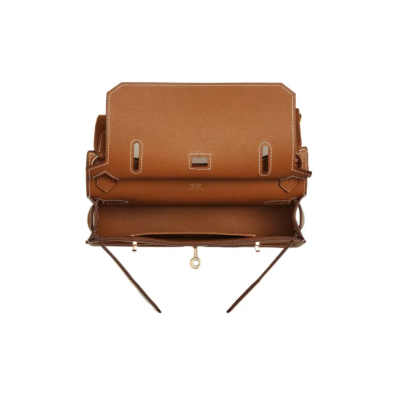 HERMES Jypsiere Evercolor Leather Shoulder Bag Crossbody Bag Mini Women's Gold Brown-2