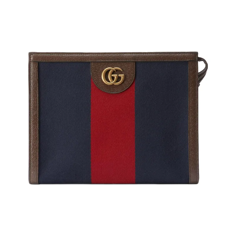 GUCCI Canvas With Leather Canvas Bag Handheld Makeup Bag Women's Dark Blue/Red-0
