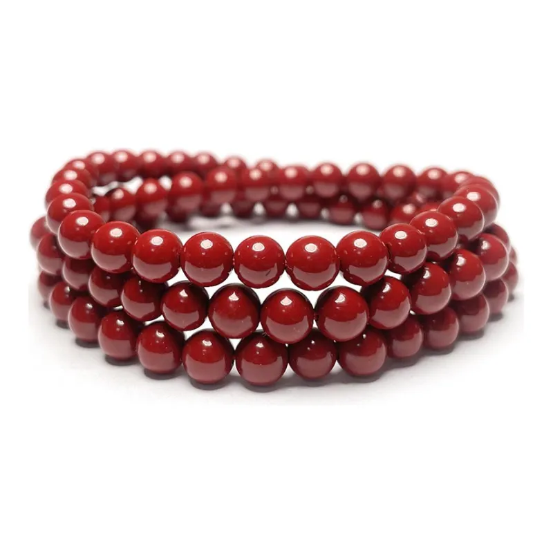 MOUNTAINS AND MANS Cinnabar New Chinese Style Multi Wrap Good Luck Beaded Bracelet Unisex-3