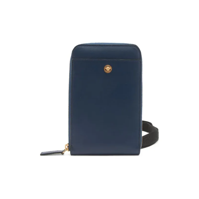 VERSACE Cow Leather One Shoulder Crossbody Cell Phone Pouch Men's Blue-0