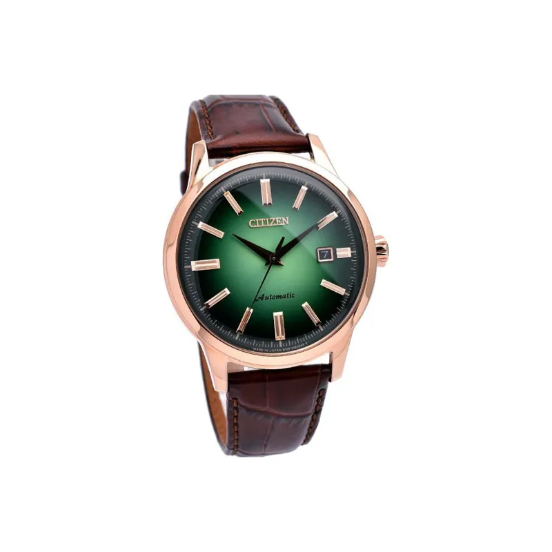 CITIZEN Mechanical Movement Cow Leather Strap Watch Unisex Green Dial-1