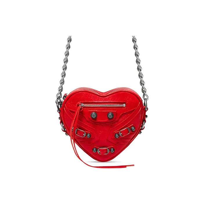 Balenciaga Le Cagole Sheepskin Biker Bag Crossbody Shoulder Bag Mini Women's Red-0