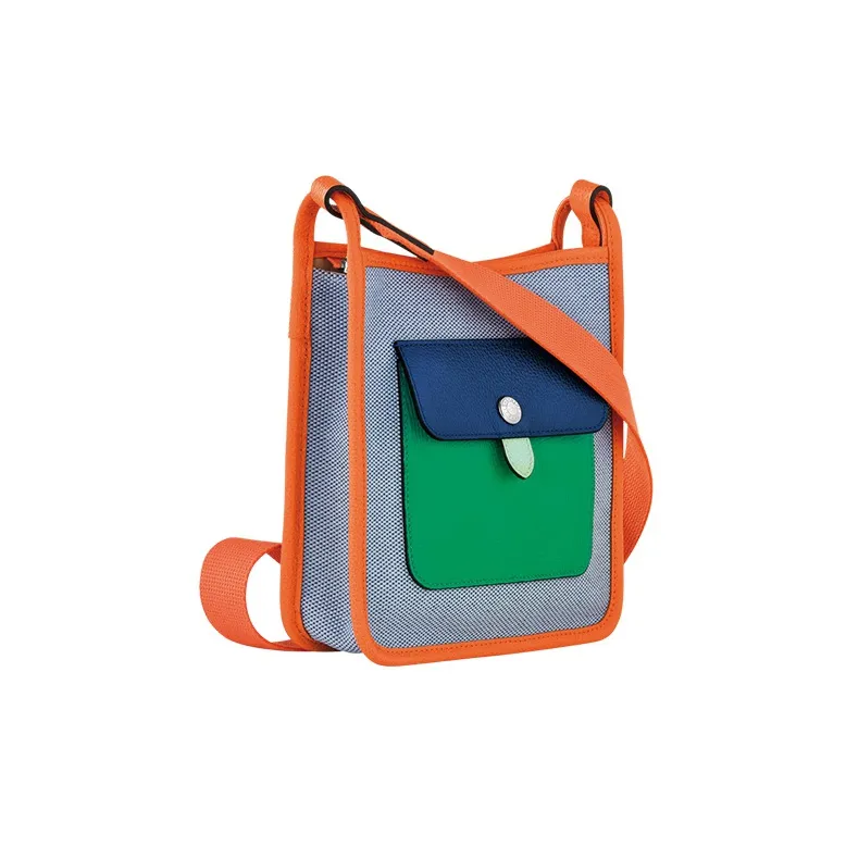 LONGCHAMP Le Foulonné Canvas With Leather Shoulder Bag, Crossbody Bag Trumpets Women's Blue & Orange-1