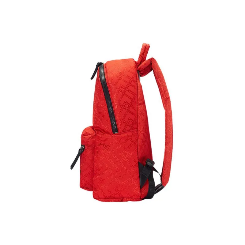 VERSACE Fabric With Cow Leather Backpack Unisex Red-1