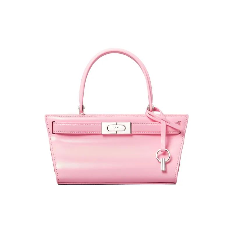 TORY BURCH Lee Radziwill Patent Leather With Suede Trapezoid Trunk Bag, Crossbody Handbag, Shoulder Bag Women's Pink-0